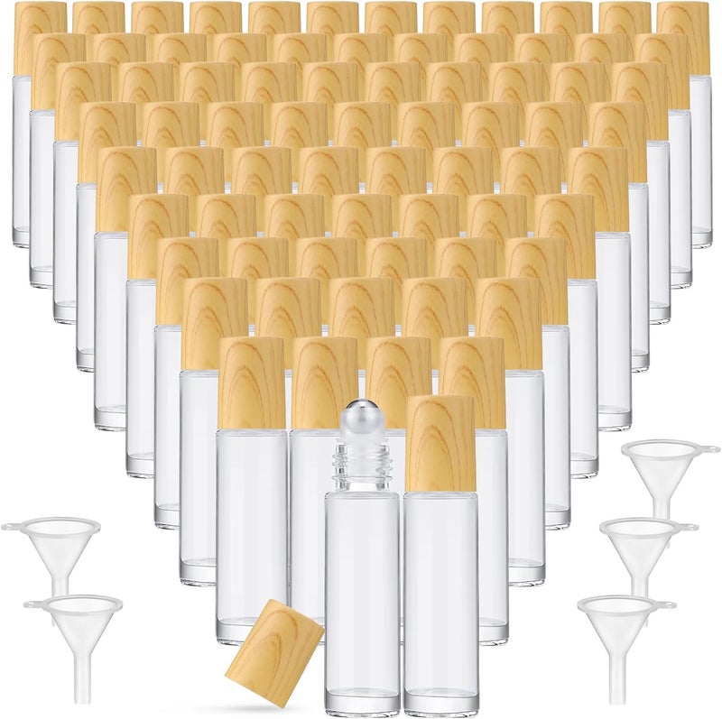 Sumind 150 Pcs Essential Oil Roller Bottles 10 ml Glass Empty Roll on Bottles with Stainless Steel Balls Leak Proof with 5 Funnel for Travel Essential Oil(Clear, Wood) - Image 1